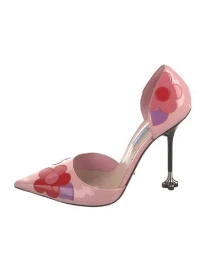 Pre-owned Prada Patent Leather Floral Print D'orsay Pumps In Pink