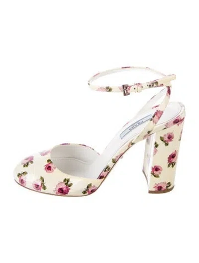 Pre-owned Prada Patent Leather Floral Print Pumps In Multicolor
