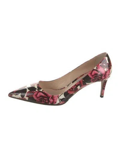 Pre-owned Prada Patent Leather Floral Print Pumps In Pink/red/white