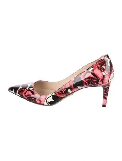 Pre-owned Prada Patent Leather Floral Print Pumps In Pink/red/white