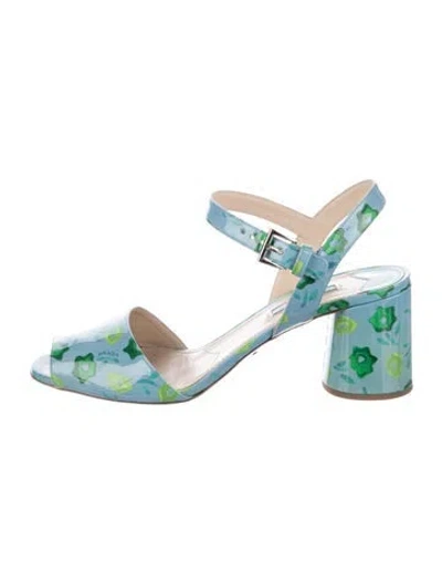 Pre-owned Prada Patent Leather Floral Print Sandals In Multi