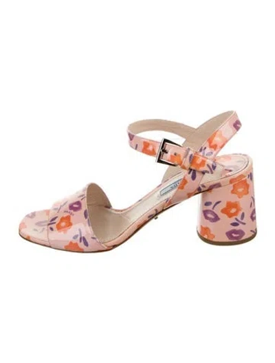 Pre-owned Prada Patent Leather Floral Print Sandals In Pink