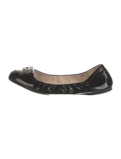 Pre-owned Prada Patent Leather Fringe Trim Accent Ballet Flats In Black