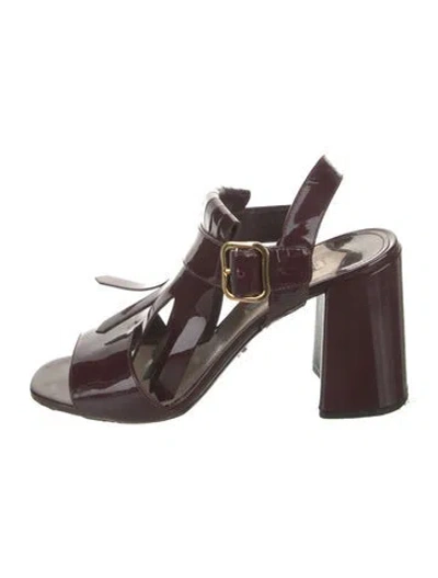 Pre-owned Prada Patent Leather Fringe Trim Accent Gladiator Sandals In Burgundy