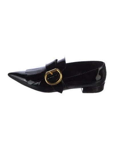 Pre-owned Prada Patent Leather Fringe Trim Accent Loafers In Black