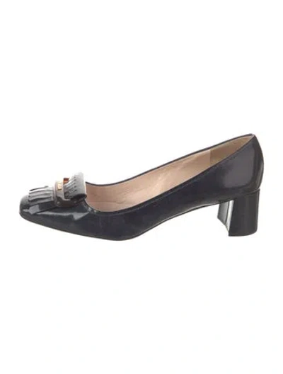 Pre-owned Prada Patent Leather Fringe Trim Accent Pumps In Blue
