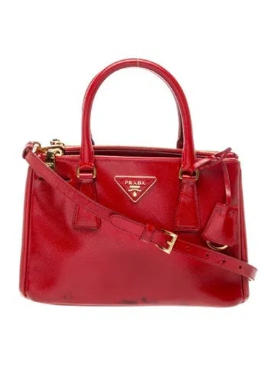 Pre-owned Prada Patent Leather Galleria Double Zip Small In Red