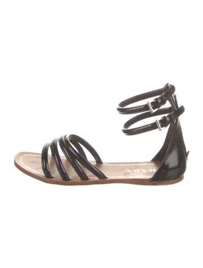 Pre-owned Prada Patent Leather Gladiator Sandals In Black