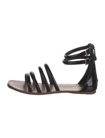 Pre-owned Prada Patent Leather Gladiator Sandals In Black