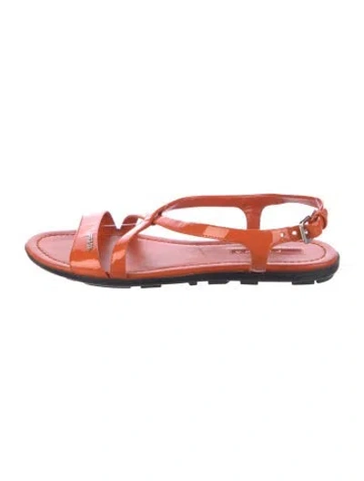 Pre-owned Prada Patent Leather Gladiator Sandals In Orange