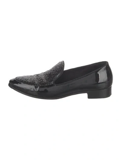 Pre-owned Prada Patent Leather Glitter Accents Loafers In Black