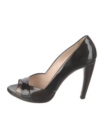 Pre-owned Prada Patent Leather Glitter Accents Pumps In Black/brown
