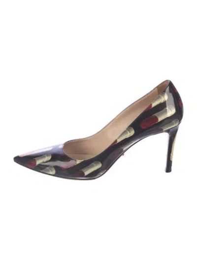 Pre-owned Prada Patent Leather Graphic Print Pumps In Black
