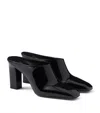 Prada Leather Block Heel Mules With Pointed Toe In Black