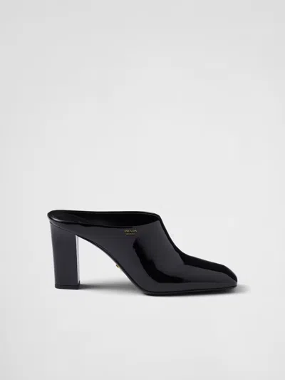 Prada Patent Leather Heeled Sandals In Black