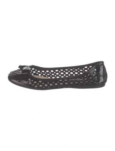 Pre-owned Prada Patent Leather Lace Pattern Ballet Flats In Black