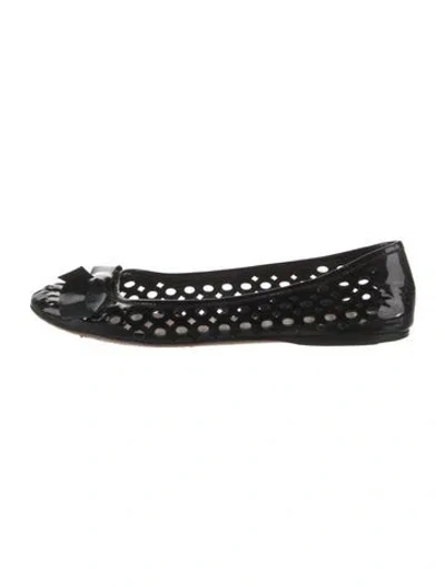Pre-owned Prada Patent Leather Lace Pattern Ballet Flats In Black