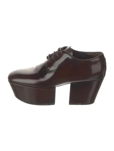 Pre-owned Prada Patent Leather Lace-up Boots In Brown