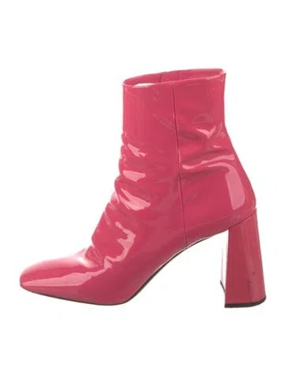 Pre-owned Prada Patent Leather Lace-up Boots In Pink
