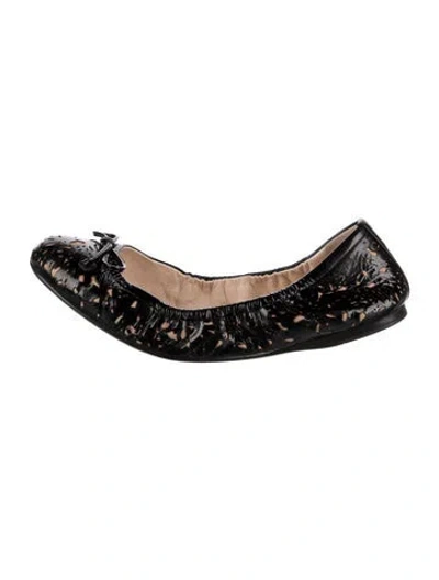 Pre-owned Prada Patent Leather Lasercut Accents Ballet Flats In Black