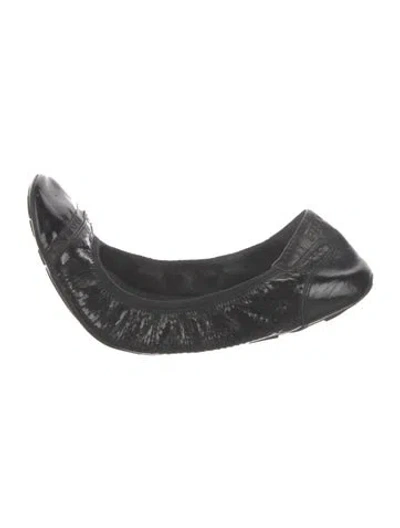 Pre-owned Prada Patent Leather Lasercut Accents Ballet Flats In Black