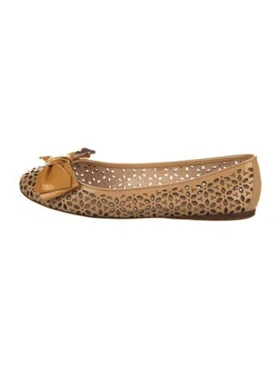 Pre-owned Prada Patent Leather Lasercut Accents Ballet Flats In Neutral