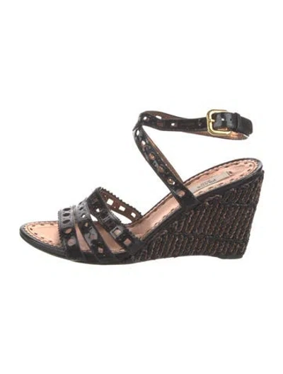 Pre-owned Prada Patent Leather Lasercut Accents Espadrilles In Brown