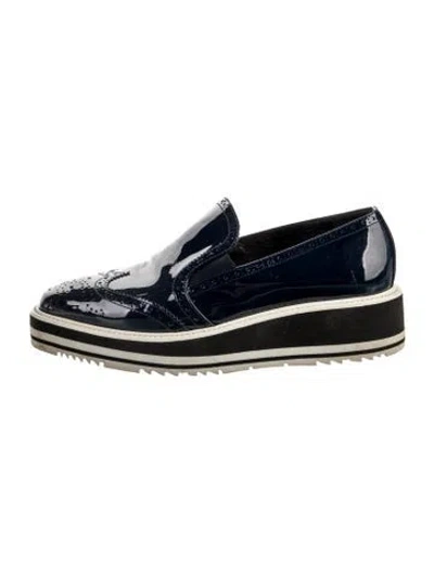 Pre-owned Prada Patent Leather Lasercut Accents Loafers In Blue