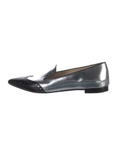 Pre-owned Prada Patent Leather Lasercut Accents Loafers In Silver