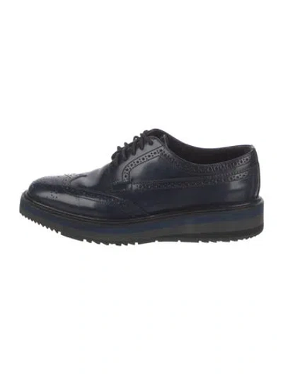 Pre-owned Prada Patent Leather Lasercut Accents Oxfords In Blue