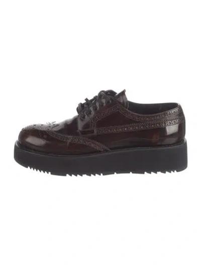 Pre-owned Prada Patent Leather Lasercut Accents Oxfords In Brown