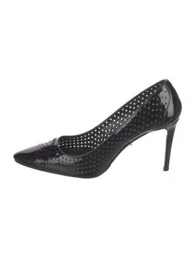 Pre-owned Prada Patent Leather Lasercut Accents Pumps In Black