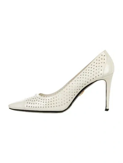 Pre-owned Prada Patent Leather Lasercut Accents Pumps In Neutral
