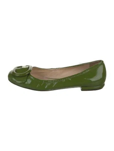 Pre-owned Prada Patent Leather Leather Trim Embellishment Ballet Flats In Green