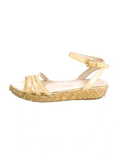 Pre-owned Prada Patent Leather Leather Trim Embellishment Espadrilles In Yellow