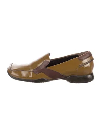 Pre-owned Prada Patent Leather Leather Trim Embellishment Loafers In Brown