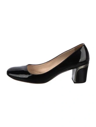Pre-owned Prada Patent Leather Leather Trim Embellishment Pumps In Black