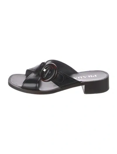 Pre-owned Prada Patent Leather Leather Trim Embellishment Slides In Black