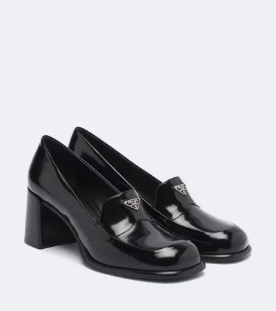Prada Patent Leather Loafer Pumps In Black