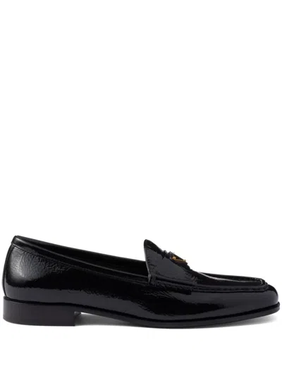 Prada Triangle Logo Patent Leather Loafers In Black