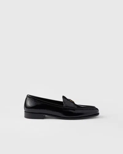 Prada Triangle Logo Patent Leather Loafers In Black