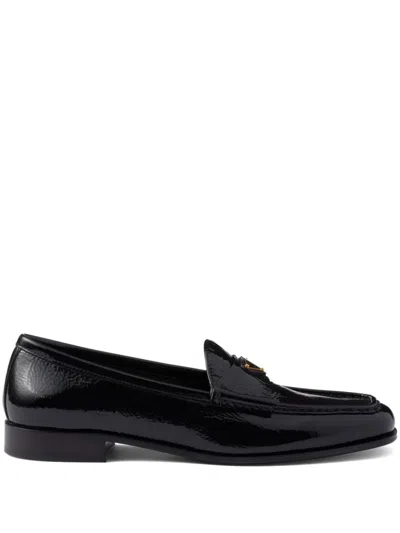 Prada Triangle Logo Patent Leather Loafers In Black