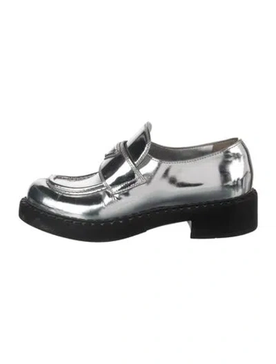 Pre-owned Prada Patent Leather Loafers In Metallic/silver
