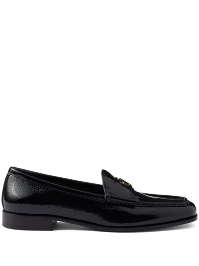 Prada Triangle Logo Patent Leather Loafers In Black