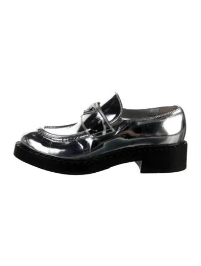Pre-owned Prada Patent Leather Loafers In Silver