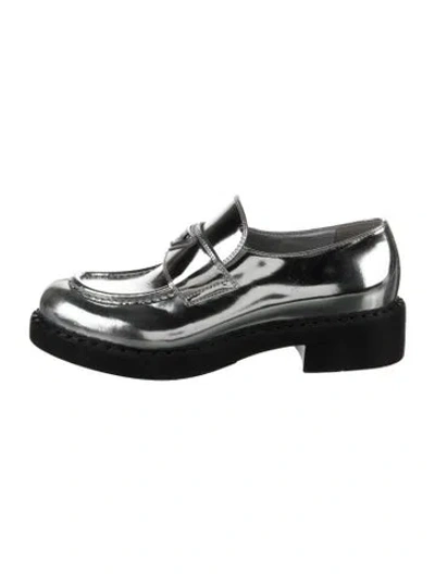 Pre-owned Prada Patent Leather Loafers In Silver