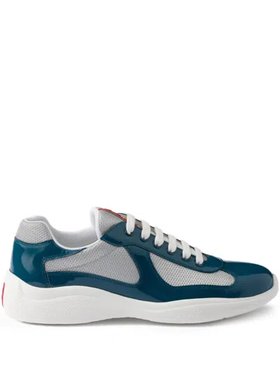 Prada Patent-leather Logo-detail Sneakers In Blue