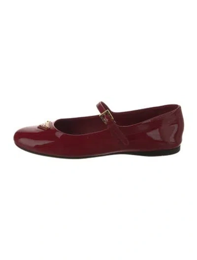 Pre-owned Prada Patent Leather Mary Jane Flats In Red