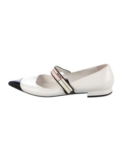 Pre-owned Prada Patent Leather Mary Jane Flats In White
