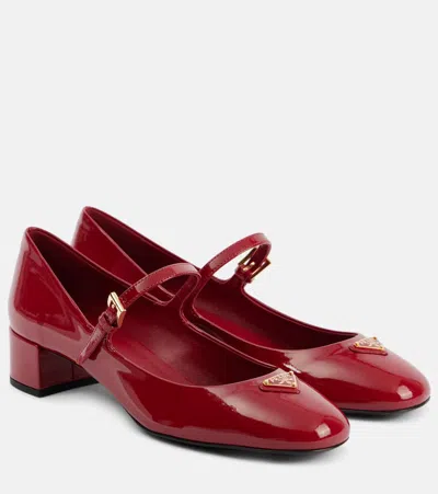 Prada Patent Leather Mary Jane Pumps In Red